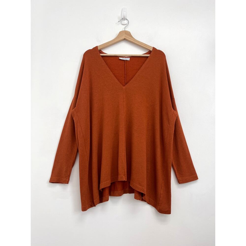 bryn WALKER Oversized V-Neck Lagenlook Autumn Rust Knit Stretch Tunic Top Small